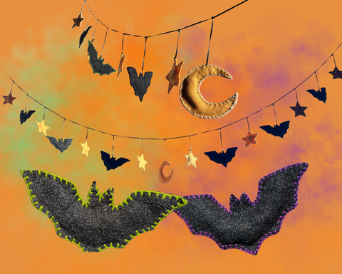 Handmade Bat, Moon, & Stars Garland